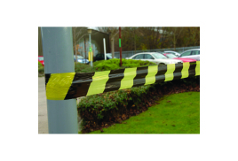 VFM Striped Tape Barrier 500m Black/Yellow (Non-adhesive, suitable for indoor or outdoor use) 304927