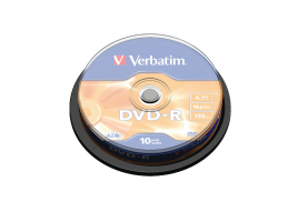 Verbatim DVD-R 16x Branded Silver Spindle of 10 Discs - 43523