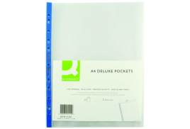 Q-Connect Delux Punched Pocket Top Opening Blue Strip A4 Clear (Pack of 25) KF01122