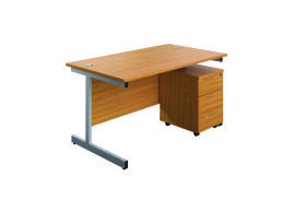 First Single Desk with 3 Drawer Pedestal 1600x800 Nova Oak/Silver KF803591