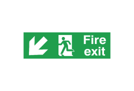 Safety Sign Fire Exit Running Man Arrow Down/Left 150x450mm PVC FX04011R