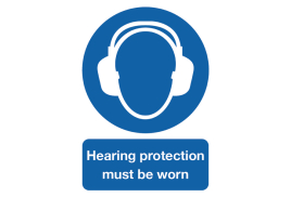 Safety Sign Hearing Protection Must be Worn A4 PVC MA01950R