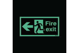 Safety Sign Niteglo Fire Exit Running Man Arrow Left 150x450mm Self-Adhesive NG27A/S