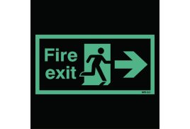 Safety Sign Niteglo Fire Exit Running Man Arrow Right 150x450mm Self-Adhesive NG26A/S
