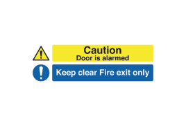 Safety Sign 150x450mm Caution Door is Alarmed Keep Clear Fire Exit Only Self-Adhesive SR72031