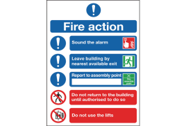 Safety Sign Fire Action Symbols A4 Self Adhesive FR09950S