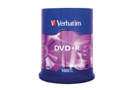 Verbatim DVD+R 16x Speed Spindle 4.7GB (Pack of 100) 43551