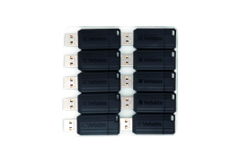 Verbatim Pinstripe USB Drive 16GB Push/Pull Black (Pack of 10) 49046