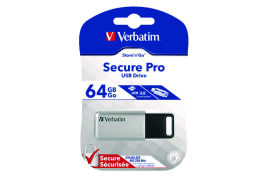 Verbatim Secure Pro USB 3.0 Flash Drive 64GB Silver/Black 98666
