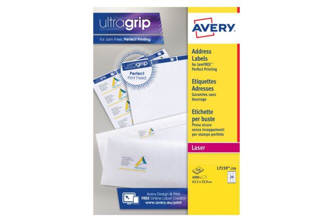 L7159 Labels Avery Ultragrip Laser Labels 63.5x33.9mm White (Pack of 6000) L7159-250