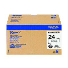 Brother HGE Labelling Tape 24mm x 8m Black on White HGE251V5 Image