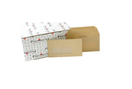 Postmaster DL Envelope 114x235mm Window Gummed 80gsm Manilla (Pack of 500) D29152