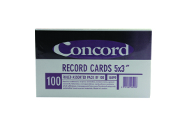 Concord Record Card Ruled 127 x 76mm Assorted (Pack of 100) 16099/160