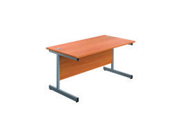 First Rectangular Cantilever Desk 1400x800x730mm Beech/Silver KF803379