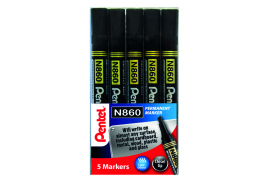 Pentel Chisel Tip Permanent Marker Black (Pack of 5) YN860/5-A