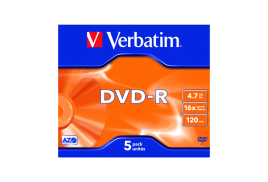 Verbatim DVD-R Speed Jewel Case 4x 4.7GB (Pack of 5) 43246