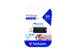 Verbatim Pinstripe USB 3.0 Flash Drive 64GB Black 49318