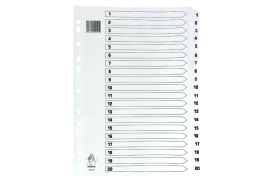 A4 White 1-20 Mylar Index (Mylar reinforced tabs and holes for durability) WX01531